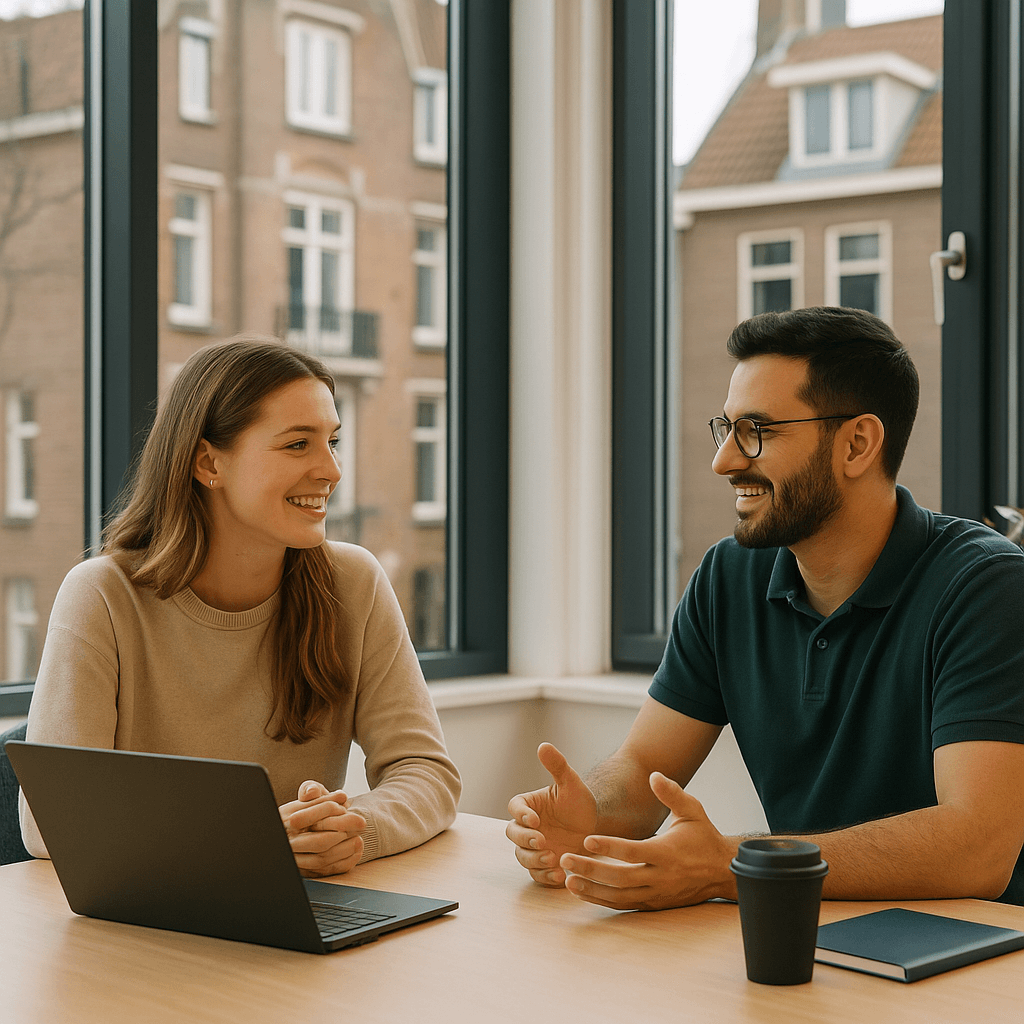 Twee mensen samen in gesprek